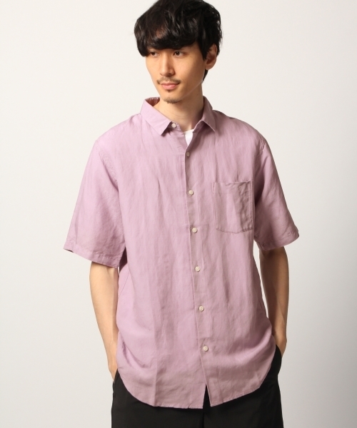 GLOBAL WORK（グローバルワーク）の「リネンレギュラーシャツ半袖/789408（シャツ/ブラウス・メンズ・ホワイト/ネイビー/オレンジ/ライトグリーン/ライトパープル・SMALL/MEDIUM/LARGE/X-LARGE）」の9枚目の写真