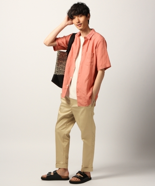 GLOBAL WORK（グローバルワーク）の「リネンレギュラーシャツ半袖/789408（シャツ/ブラウス・メンズ・ホワイト/ネイビー/オレンジ/ライトグリーン/ライトパープル・SMALL/MEDIUM/LARGE/X-LARGE）」の10枚目の写真