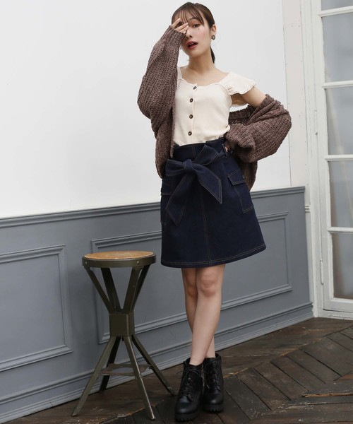 one after another NICE CLAUP（ワンアフターアナザーナイスクラップ）の「アウトポケット 台形スカート（スカート・レディース・アイボリー/ブラック/ベージュ/ネイビー/ブラウン・FREE）」の6枚目の写真