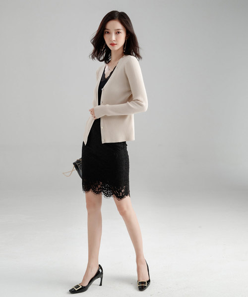 SAISON DE PAPILLON（セゾンドパピヨン）の「リブニットカーディガン（カーディガン/ボレロ・レディース・ブルーグレー/キャメル/ブラウン/ブラック/アイボリー・S/M/L）」の9枚目の写真