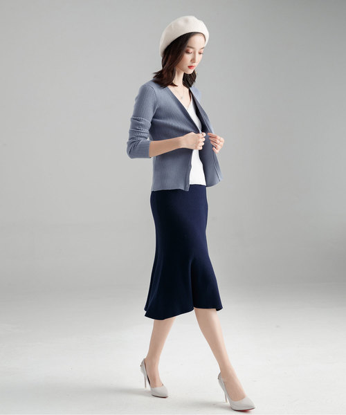 SAISON DE PAPILLON（セゾンドパピヨン）の「リブニットカーディガン（カーディガン/ボレロ・レディース・ブルーグレー/キャメル/ブラウン/ブラック/アイボリー・S/M/L）」の19枚目の写真