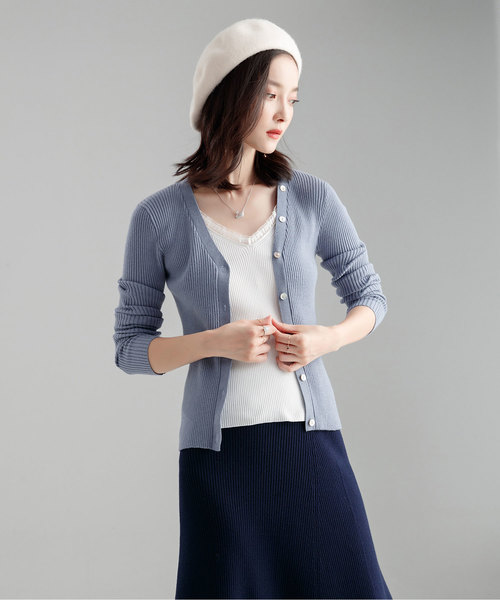 SAISON DE PAPILLON（セゾンドパピヨン）の「リブニットカーディガン（カーディガン/ボレロ・レディース・ブルーグレー/キャメル/ブラウン/ブラック/アイボリー・S/M/L）」の20枚目の写真