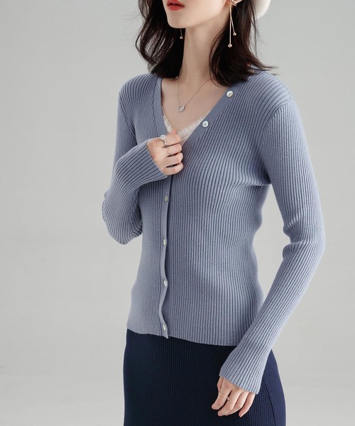 SAISON DE PAPILLON（セゾンドパピヨン）の「リブニットカーディガン（カーディガン/ボレロ・レディース・ブルーグレー/キャメル/ブラウン/ブラック/アイボリー・S/M/L）」の22枚目の写真