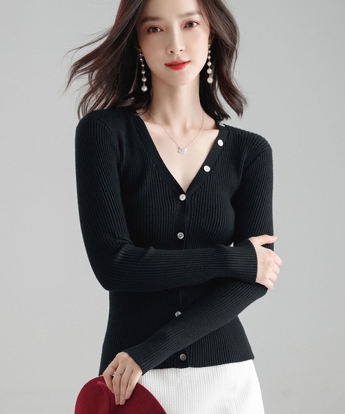 SAISON DE PAPILLON（セゾンドパピヨン）の「リブニットカーディガン（カーディガン/ボレロ・レディース・ブルーグレー/キャメル/ブラウン/ブラック/アイボリー・S/M/L）」の14枚目の写真