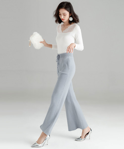 SAISON DE PAPILLON(セゾンドパピヨン)の「ドロストコードデザインニットガウチョパンツ(その他パンツ・レディース・ブラック/ベージュ/ブラウン/ブルーグレー・M/L/S)」の17枚目の写真
