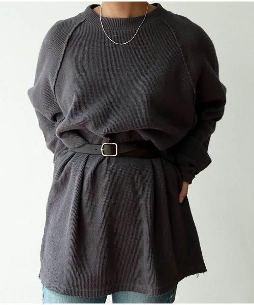 TODAYFUL（トゥデイフル）の「ワッフルラグラントップス（Tシャツ/カットソー・レディース・チャコールグレー/アイボリー・FREE）」の6枚目の写真