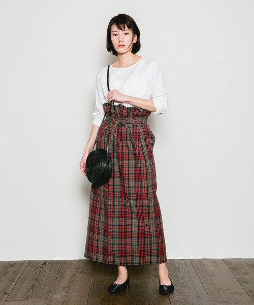 ✨美品✨カレンソロジー　チェックウエストリボンスカート　ロング　ハイウエスト　麻 Curensology（カレンソロジー）の「Curensology(カレンソロジー