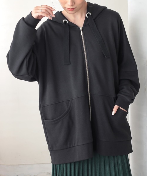 osharewalker(オシャレウォーカー)の「『配色リボンスウェットパーカー』(パーカー・レディース・ブラック/杢グレー/カーキ/オートミール・FREE)」の11枚目の写真