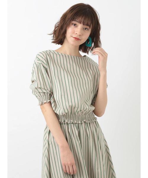 YECCA VECCA(イェッカヴェッカ)の「ストライプ柄ギャザ-スカ-ト(スカート・レディース・ブラック/グリーン・FREE)」の8枚目の写真