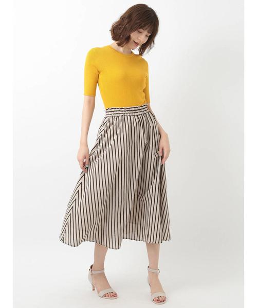 YECCA VECCA(イェッカヴェッカ)の「ストライプ柄ギャザ-スカ-ト(スカート・レディース・ブラック/グリーン・FREE)」の11枚目の写真