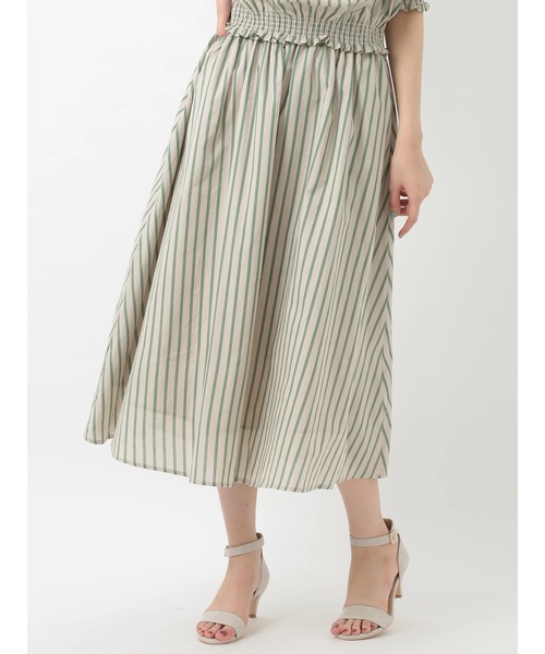 YECCA VECCA(イェッカヴェッカ)の「ストライプ柄ギャザ-スカ-ト(スカート・レディース・ブラック/グリーン・FREE)」の2枚目の写真