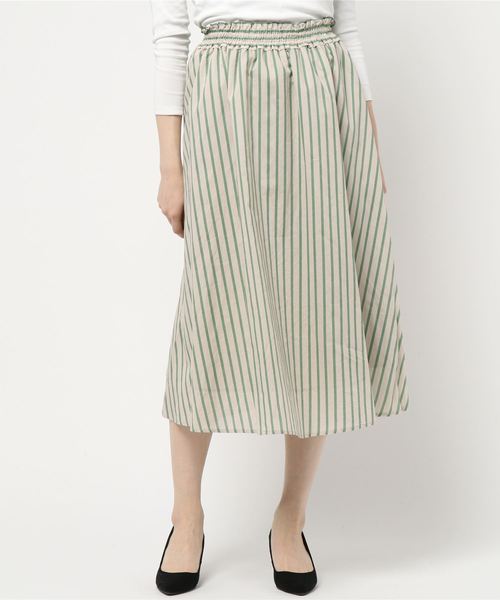 YECCA VECCA(イェッカヴェッカ)の「ストライプ柄ギャザ-スカ-ト(スカート・レディース・ブラック/グリーン・FREE)」の19枚目の写真