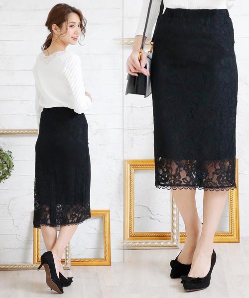 Doula Doula（ドゥーラドゥーラ）の「花柄レース　タイトスカート（スカート・レディース・ブラック/ベージュ/グリーン/ブルー・M/L）」の2枚目の写真