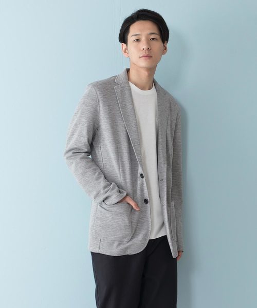 Blue Standard (ブルースタンダード)の「【BLUE STANDARD】ダブルフェイステーラードJKT 鹿の子素材 裏地トリコロール配色(テーラードジャケット)」|杢グレー