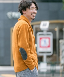 エルボーパッチ付きショールカラーカーディガン