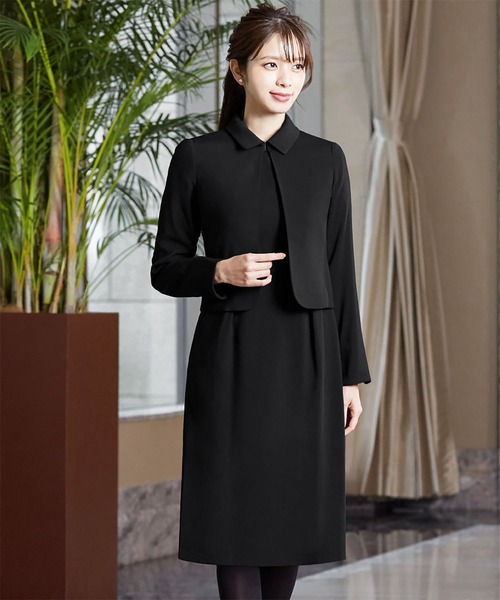 喪服 礼服】ステンカラージャケット ミディアム丈Aラインワンピース