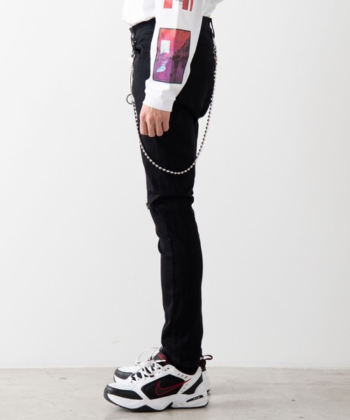 WEGO（ウィゴー）の「WEGO/チェーン付きクラッシュストレッチスキニーデニム（デニムパンツ・メンズ・ブラック/ライトインディゴブルー・MEDIUM/LARGE）」の18枚目の写真