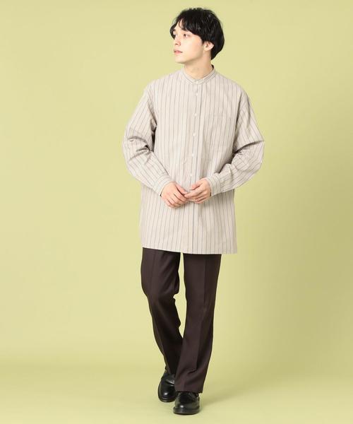 coen（コーエン）の「インドコットンストライプロングバンドカラーシャツ（シャツ/ブラウス・メンズ・ホワイト/ベージュ・X-LARGE/LARGE/SMALL/MEDIUM）」の7枚目の写真