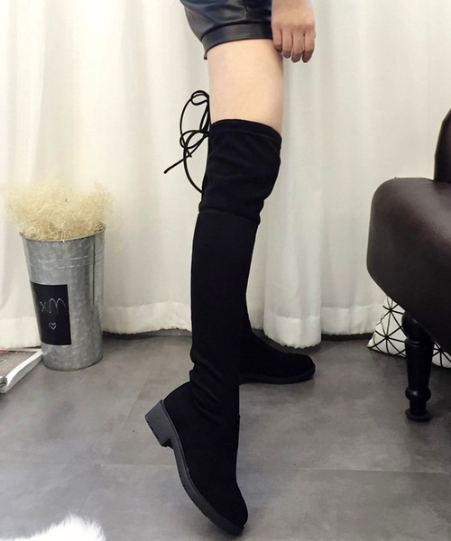 STYLEBLOCK（スタイルブロック）の「バックリボンローヒールニーハイブーツ（ブーツ・レディース・ブラック・36/38/40/39/37/41/35）」の5枚目の写真