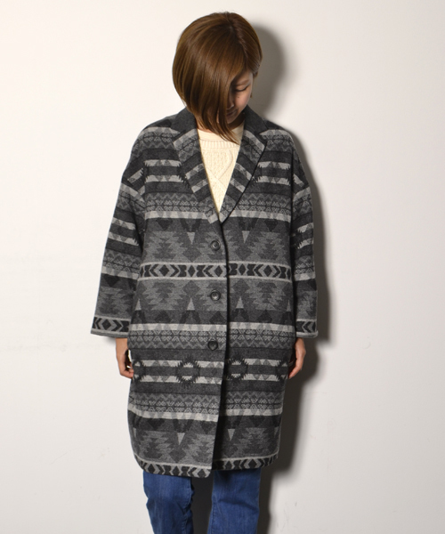 navasana(ナバアサナ)の「エスニックウールコート/714-NAM-dms-N142-CO041(その他アウター・レディース・グレー/ベージュ・FREE)」の1枚目の写真