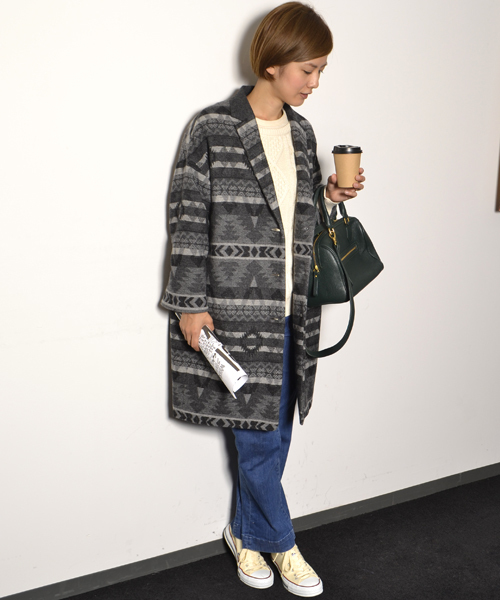 navasana(ナバアサナ)の「エスニックウールコート/714-NAM-dms-N142-CO041(その他アウター・レディース・グレー/ベージュ・FREE)」の12枚目の写真