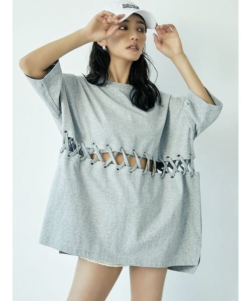 GYDA（ジェイダ）の「ウエストレースアップBIG Tシャツ（Tシャツ/カットソー・レディース・オフホワイト/グレー/ブラック・FREE）」の9枚目の写真