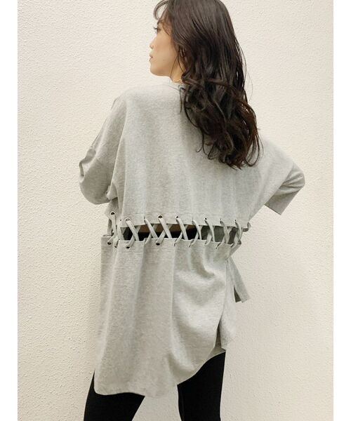 GYDA（ジェイダ）の「ウエストレースアップBIG Tシャツ（Tシャツ/カットソー・レディース・オフホワイト/グレー/ブラック・FREE）」の8枚目の写真