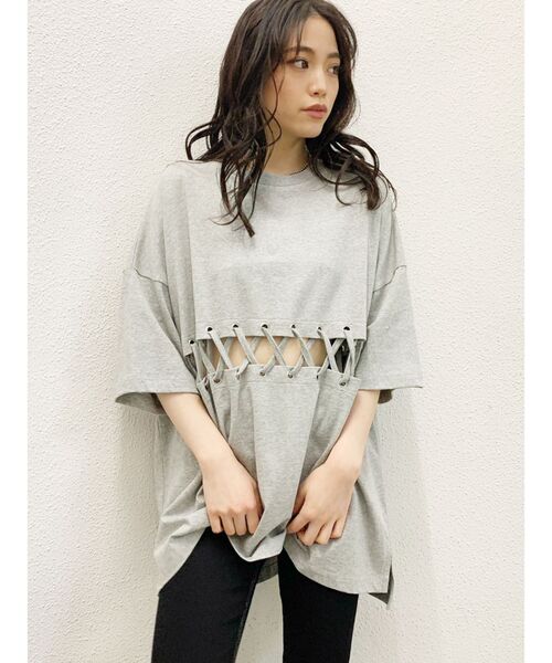 GYDA（ジェイダ）の「ウエストレースアップBIG Tシャツ（Tシャツ/カットソー・レディース・オフホワイト/グレー/ブラック・FREE）」の15枚目の写真