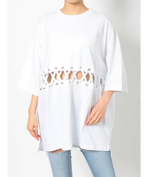 GYDA（ジェイダ）の「ウエストレースアップBIG Tシャツ（Tシャツ/カットソー・レディース・オフホワイト/グレー/ブラック・FREE）」の16枚目の写真