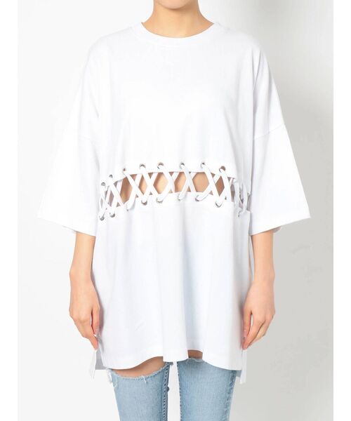 GYDA（ジェイダ）の「ウエストレースアップBIG Tシャツ（Tシャツ/カットソー・レディース・オフホワイト/グレー/ブラック・FREE）」の18枚目の写真