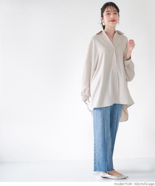coca(coca)(コカ)の「とろみロングシャツ(シャツ/ブラウス・レディース・ホワイト/グレー系その他・ONE SIZE)」の3枚目の写真