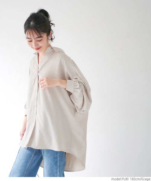 coca(coca)(コカ)の「とろみロングシャツ(シャツ/ブラウス・レディース・ホワイト/グレー系その他・ONE SIZE)」の4枚目の写真