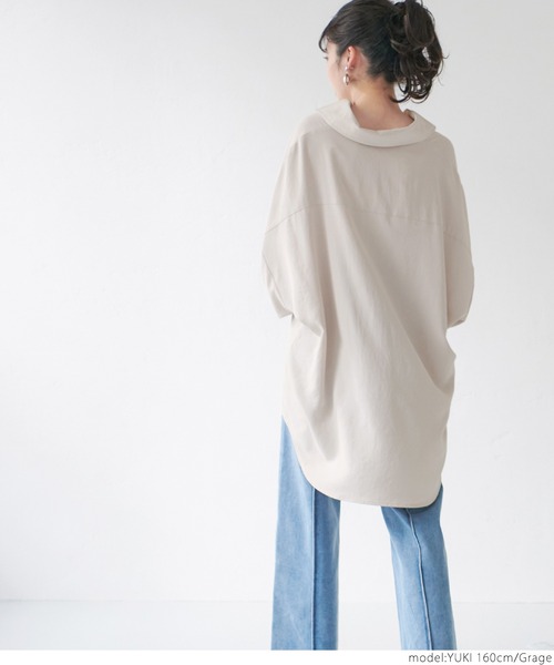 coca(coca)(コカ)の「とろみロングシャツ(シャツ/ブラウス・レディース・ホワイト/グレー系その他・ONE SIZE)」の5枚目の写真