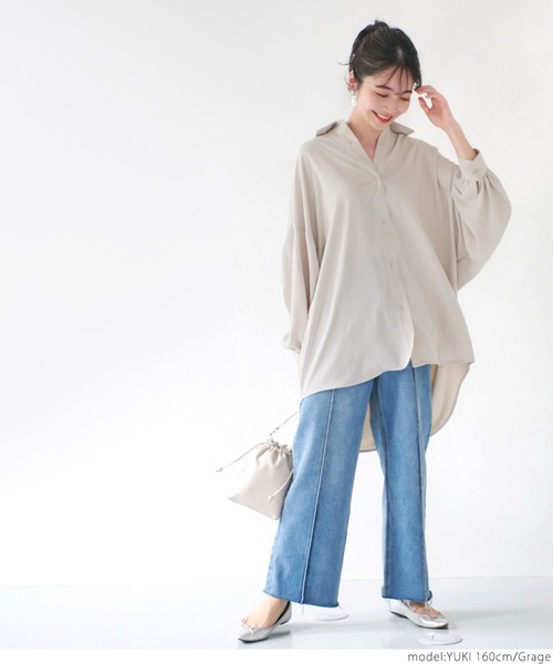 coca(coca)(コカ)の「とろみロングシャツ(シャツ/ブラウス・レディース・ホワイト/グレー系その他・ONE SIZE)」の6枚目の写真