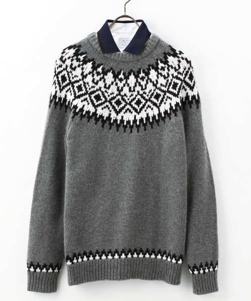 EDIFICE（エディフィス）の「◇CASHMEREキュウシンフェアテイルC/N （ニット/セーター・メンズ・ホワイト/グレー・46/48/44）」の2枚目の写真