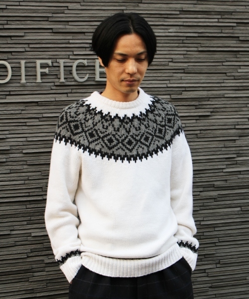 EDIFICE（エディフィス）の「◇CASHMEREキュウシンフェアテイルC/N （ニット/セーター・メンズ・ホワイト/グレー・46/48/44）」の14枚目の写真