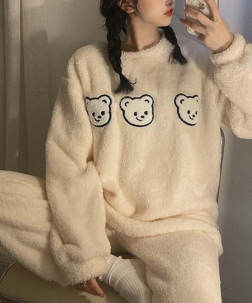 MAISON DE THERESE（メゾン ド テレーズ）の「暖かいコーラルフリースパジャマ（ルームウェア/パジャマ・レディース・A/C/B/D/F/ブラック/I/H/G/E/M/K/J/ベージュ/O・M/L/XL）」の3枚目の写真