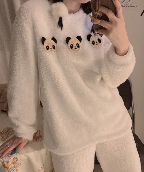 MAISON DE THERESE（メゾン ド テレーズ）の「暖かいコーラルフリースパジャマ（ルームウェア/パジャマ・レディース・A/C/B/D/F/ブラック/I/H/G/E/M/K/J/ベージュ/O・M/L/XL）」の9枚目の写真