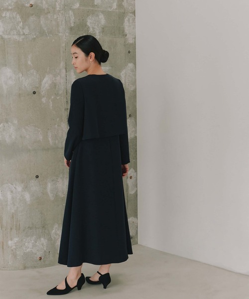 シフォン合わせロングワンピース［ブラック：ブラックフォーマル対応