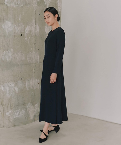 シフォン合わせロングワンピース［ブラック：ブラックフォーマル対応