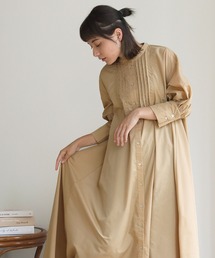 HER CLOSET | 【HERCLOSET】着丈2タイプのピンタックバンドカラーシャツワンピース(シャツワンピース)