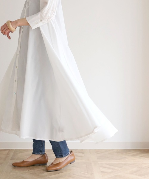 HER CLOSET（ハークローゼット）の「【HERCLOSET】着丈2タイプのピンタックバンドカラーシャツワンピース（シャツワンピース・レディース・ホワイト/ベージュ/ライトカーキ・S/M）」の22枚目の写真