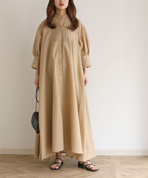 HER CLOSET（ハークローゼット）の「【HERCLOSET】着丈2タイプのピンタックバンドカラーシャツワンピース（シャツワンピース・レディース・ホワイト/ベージュ/ライトカーキ・S/M）」の17枚目の写真