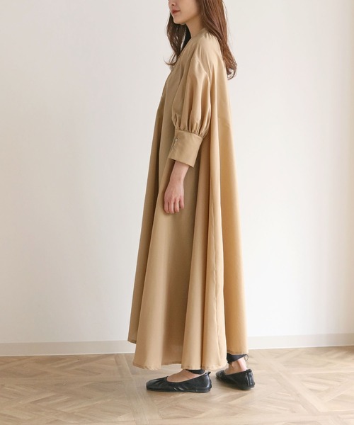 HER CLOSET（ハークローゼット）の「【HERCLOSET】着丈2タイプのピンタックバンドカラーシャツワンピース（シャツワンピース・レディース・ホワイト/ベージュ/ライトカーキ・S/M）」の12枚目の写真