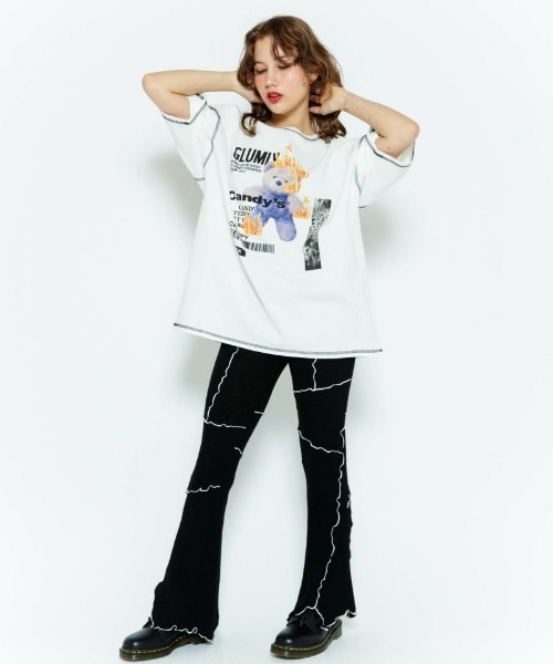 Candy Stripper（キャンディストリッパー）の「BLAZING BEAR Tシャツ（ワンピース・レディース・オフホワイト/ブラック/ブルー・2）」の2枚目の写真