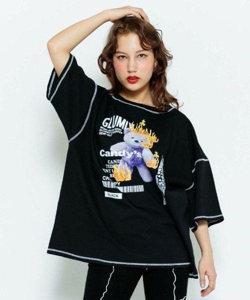 Candy Stripper（キャンディストリッパー）の「BLAZING BEAR Tシャツ（ワンピース・レディース・オフホワイト/ブラック/ブルー・2）」の3枚目の写真