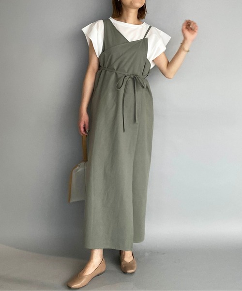 PICCIN（ピッチン）の「アシメラップキャミワンピース（ワンピース・レディース・ベージュ/グリーン・M）」の2枚目の写真