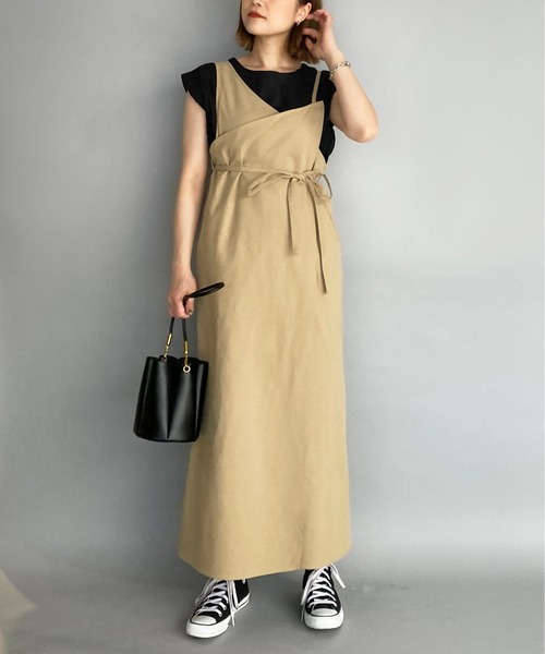 PICCIN（ピッチン）の「アシメラップキャミワンピース（ワンピース・レディース・ベージュ/グリーン・M）」の21枚目の写真