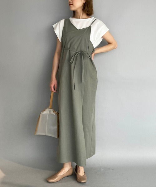 PICCIN（ピッチン）の「アシメラップキャミワンピース（ワンピース・レディース・ベージュ/グリーン・M）」の15枚目の写真