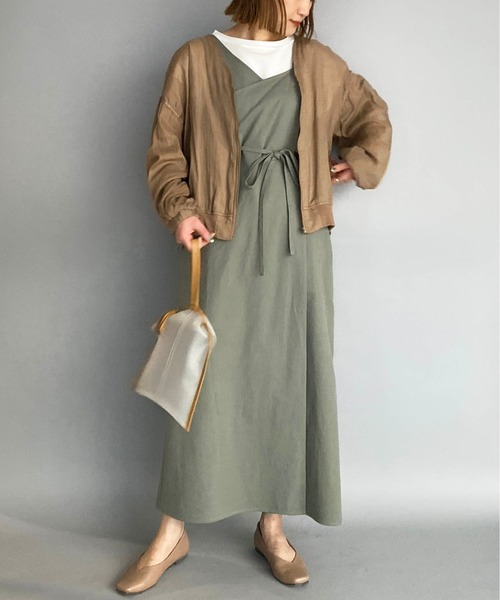 PICCIN（ピッチン）の「アシメラップキャミワンピース（ワンピース・レディース・ベージュ/グリーン・M）」の14枚目の写真